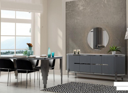 Graues Esszimmer Tisch Luxus Essgruppe Esstisch Stühle Sideboard 6tlg